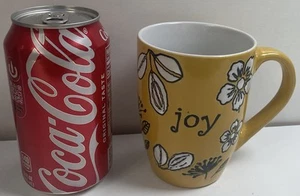 Christian Art Gifts Yellow Retro Floral "Joy" Mug 4" Tall Coffee Tea Giftable - Picture 1 of 4