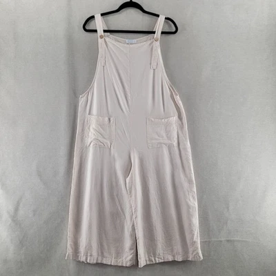 4our Dreamers Jumpsuit Womens Large Beige Linen Wide Leg Romper Beach Coastal - Image 1 of 4