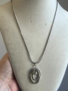 Modern Sterling Silver 925 Necklace W/ Pearl Accent Drop Pendant Oyster Shape - Picture 1 of 11