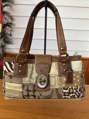 Bolso de Hombro Y2K Coach RARO B0793 10816 Tostado Estampado Animal Retazos Bloqueo Giratorio Foto 1 de 4