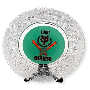 1990 Yomiuri Giants Baseball Team Crystal Glass Round Serving Tray Plate Decor - Picture 1 of 12