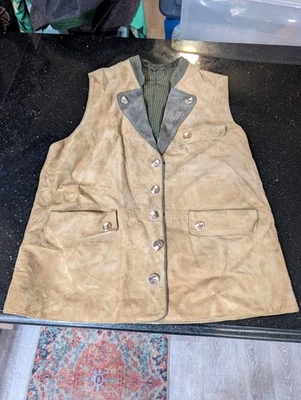 Men's Tan Suede Vest With Horn Buttons Size 54 - Image 1 of 4