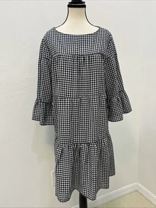 Philosophy Black Check Tiered Babydoll Poly Blend Bell Sleeve Dress L/XL - Picture 1 of 6