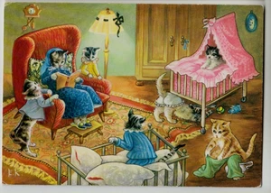 Vintage Postcard Anthropomorphic Cats / Dressed Cats - Evening at Home - Picture 1 of 2