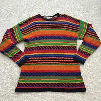 Vintage Rafaella Multicolor Striped Sweater Size Large Rainbow 3D Knit 90s - Image 1 of 4