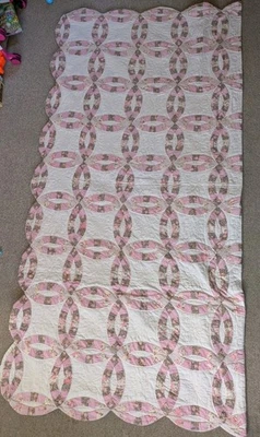 Colcha de anillos de boda vintage retazos floral rosa crema 270 cm X 265 cm king - Imagen 1 de 4