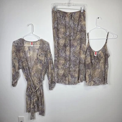 Josie Natori Mujer 3 Piezas Conjunto de Pijama Bata Tanque y Pantalones Medianos Estampado Animal Transparente Foto 1 de 4