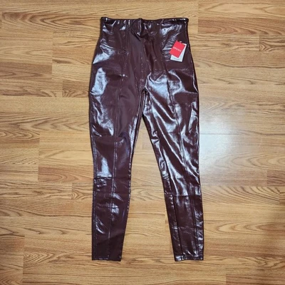 New Spanx Faux Patent Leather Leggings Womens Large Red High Rise Ankle Party - Image 1 of 4