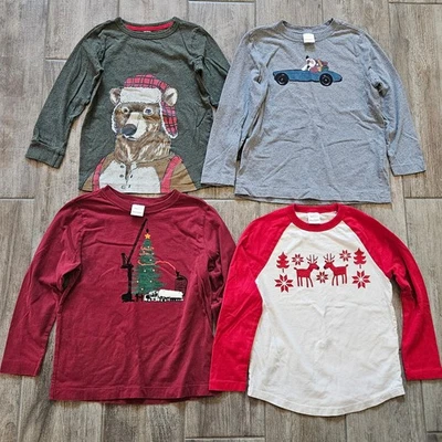 Lote de 4 camisas navideñas Hanna Andersson talla 6-7 Carter’s Navidad manga larga Foto 1 de 4