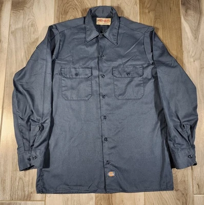 Camisa mecánica de trabajo de manga larga Dickies para hombre azul marino bolsillos delanteros con botones talla M Foto 1 de 4