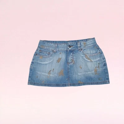 Minifalda vaquera Younique con salpicaduras de pintura dorada talla 5 Foto 1 de 4