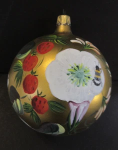 Saks 1996 Italia Pintado a Mano Floral Abeja Ladybug De Colección Vidrio Adorno de Navidad 4" - Imagen 1 de 9