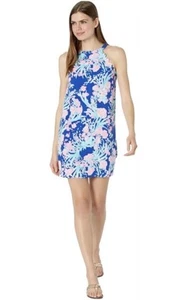 Abito Lilly Pulitzer Tabby Scallop Halter Cambio Corsica Blu Tucano Festa XL - Foto 1 di 9
