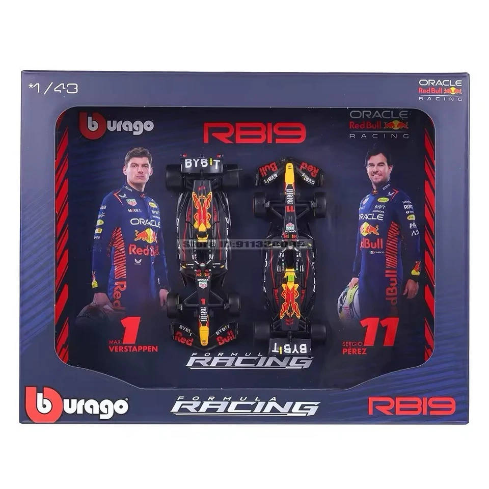 Quadro Burago Redbull RB19 Max Verstappen Sergio Perez Modellino Auto Formula 1 - Immagine 1 di 1