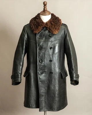 Vintage 1940s Swedish Military Leather Trench Coat - Image 1 of 4