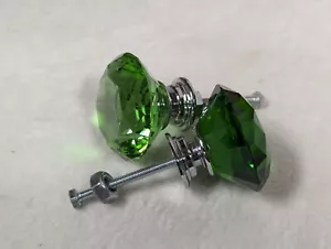Dresser Drawer Cabinet Pull Knob Faceted Handle Glass Diamond Crystal Dark Green - Picture 1 of 6