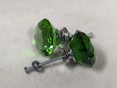 Cajón tocador gabinete perilla mango facetado vidrio diamante cristal verde oscuro Foto 1 de 4