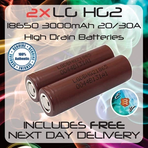 2x LG HG2 18650 3000mAh 20/30A HighDrain IMR Rechargeable Lion Bateries - BNIB - Picture 1 of 3