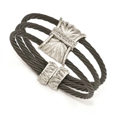 Brazalete Edward Mirell Titanio Plata de Ley Zafiro Blanco Cable Foto 1 de 3