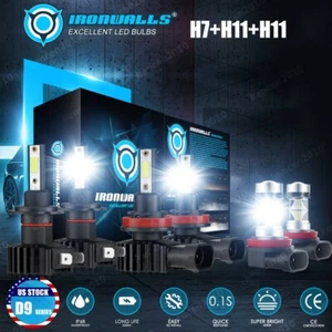 For Lincoln MKZ 2008-2012 H7 H11 LED Headlight + H11 Fog Light Bulbs Combo Kit - Bild 1 von 12