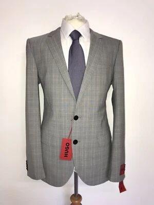 HUGO BOSS - Mens Slim Fit GREY Checked WOOL SUIT - 40 Long - W34 L34 - BNWT - Image 1 of 4