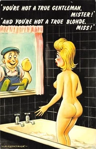 POSTCARD GIRL BIG BOOBS BATH WINDOW CLEANER TRUE BLONDE ? BAMFORTH # 368 - Picture 1 of 2