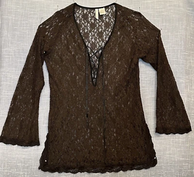 Vintage Twiggy Lingerie Nightgown Sexy Mini Sheer Rose Lace Chocolate 70's - Image 1 of 4