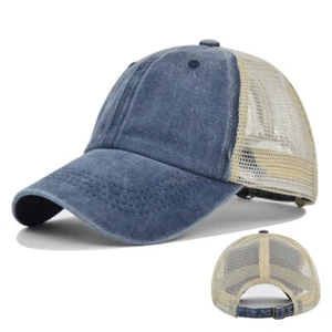 Baseballkappe aus gewaschener Baumwolle für Unisex Netz Trucker Kappen schlicht verstellbar Papa Mütze - Bild 1 von 29