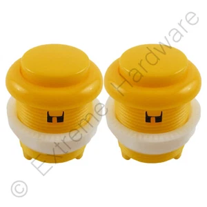 2 x gelbe Blatt Stil 28 mm runde konvexe Arcade Tasten & Mikroschalter - MAME - Bild 1 von 3