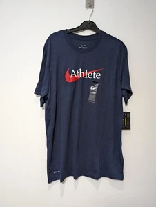 Nike Dri-Fit T-Shirt Grafikdruck Center Swoosh Retro Top Gr. Small Navy Blau - Bild 1 von 5