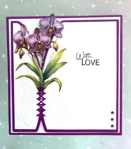 HANDMADE 3D CARD TOPPER , ORCHID...DELICATE ..WITH LOVE....PURPLE - Picture 1 of 2