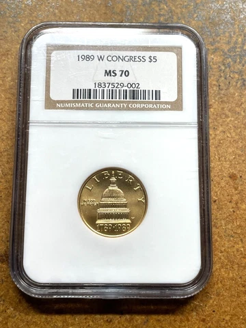 1989 W Congress 200th Commemorative GOLD $5 NGC MS70 MS 70 graded 1/4oz NICE!! Cover