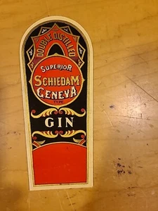 Original Vintage Label Superior Schiedam Geneva Gin Gold und Rot Top - Bild 1 von 7