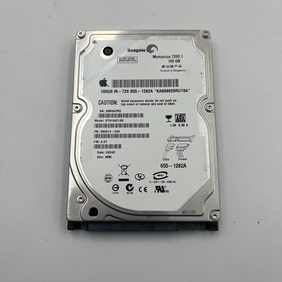 Seagate ST910021AS 9S3014-040 FW:3.07 AMK (3MH) Singapore 100gb 2.5" Sata 06355 - Image 1 of 4