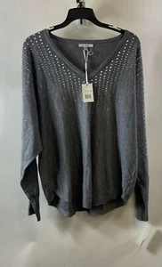 NWT Vida Milano Womens Gray Heather Long Sleeve V-Neck Pullover Sweater Size L - Picture 1 of 4