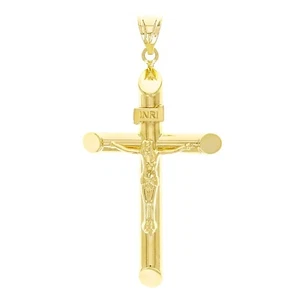 Italienisch 14k Gelbgold Hohl INRI Kruzifix Kreuz Charm Anhänger 1,7" 1,7 Gramm - Bild 1 von 4