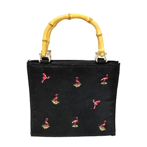 Bolso de Noche Flamenco Rosa Vintage Cartera Bambú Doble Superior Asas Satinado Novedad - Imagen 1 de 8