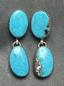 Blue Turquoise Earrings Navajo Avin Joe Sterling Silver Post E3224 - Picture 1 of 2