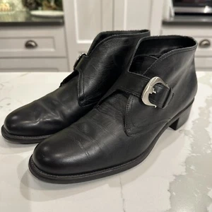 Etienne Aigner Black Leather Booties Silver Buckle Brazil Career Casual Size 8 - Picture 1 of 11
