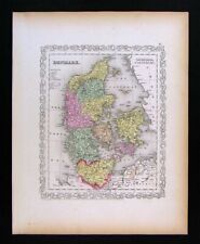 1857 Desilver Map - Denmark - Copenhagen Odensee Holstein Funen Jutland Europe