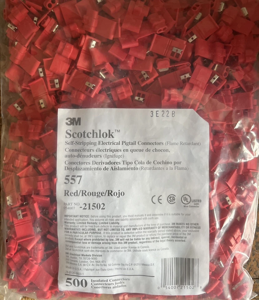 Bag of 500 3M Scotchlok 557 Self-Stripping Pigtail Connectors - Image 1 of 1