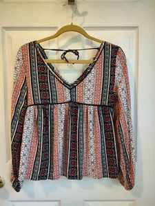 Abercrombie & Fitch Damen XS Top Bluse Langarm VNeck schwarz weiß rot - Bild 1 von 5