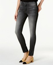 Flying Monkey Womens Gray Denim Mid-Rise Distressed Ankle Skinny Crop Jeans 26