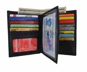 Men's Leather Bifold Credit ID Card Holder Wallet Clutch Billfold Purse Black - Picture 1 of 8