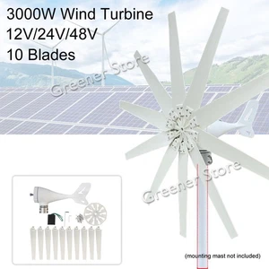 Turbina Eolica 3kW 10 Lame 12/24V 48V Generatore con Controllore Carica MPPT sum - Picture 1 of 16