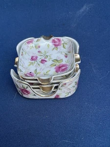 Vintage Japan Lefton verschachtelter persönlicher Aschenbecher Set rosa Rose Chintz Goldrand lesen - Bild 1 von 5