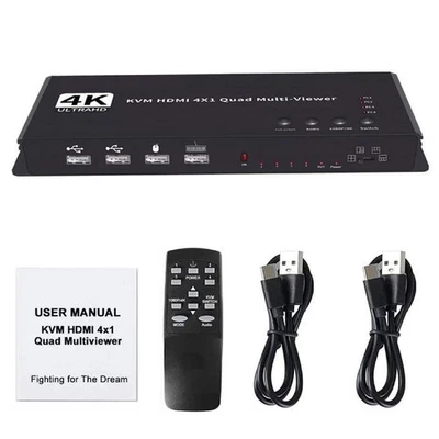 Hotkey 4K 4x1 KVM HDMI Quad Multi-Viewer Display Switch Vedio Wall Controller g - Image 1 of 4