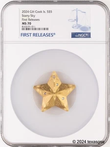 2024 Cook Islands Silver 1oz $5 Starry Sky Gilt Ornament NGC MS70 First Release - Picture 1 of 2