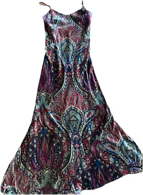 152 Vintage Ralph Lauren 8 Velvet Silk Maxi Velvet Tank Dress Lined  Paisley - Image 1 of 4