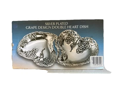 Silver Plated Grape Double Heart Dish Godinger Silver Art Serving Tray Snacks - Image 1 of 4